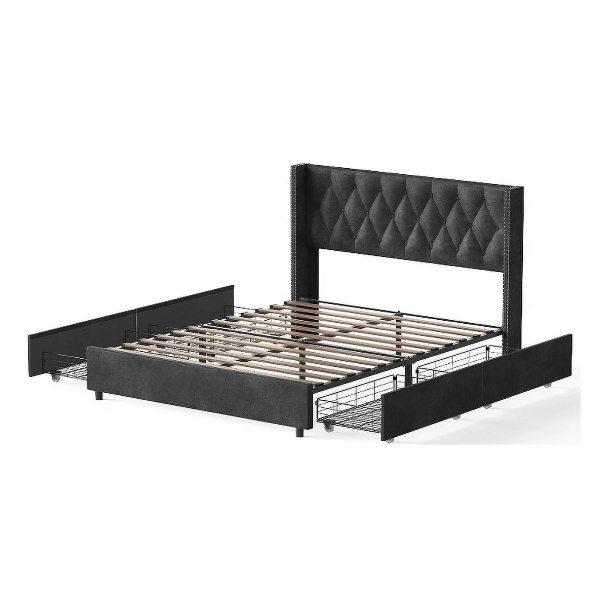 Velvet 4-Drawer Full Size Platform Bed in Black W53792