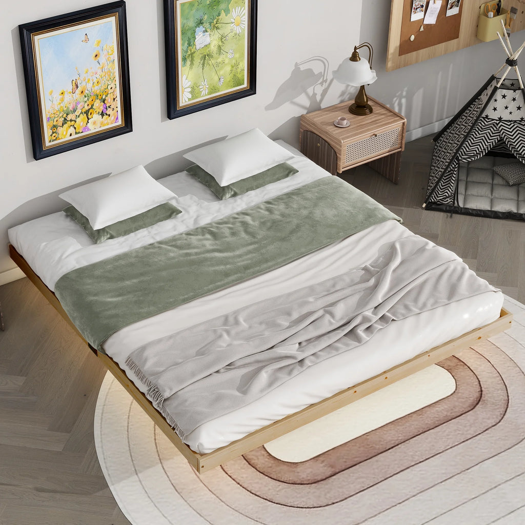 White Full Size Floating Bed Frame with LED Lights L9355