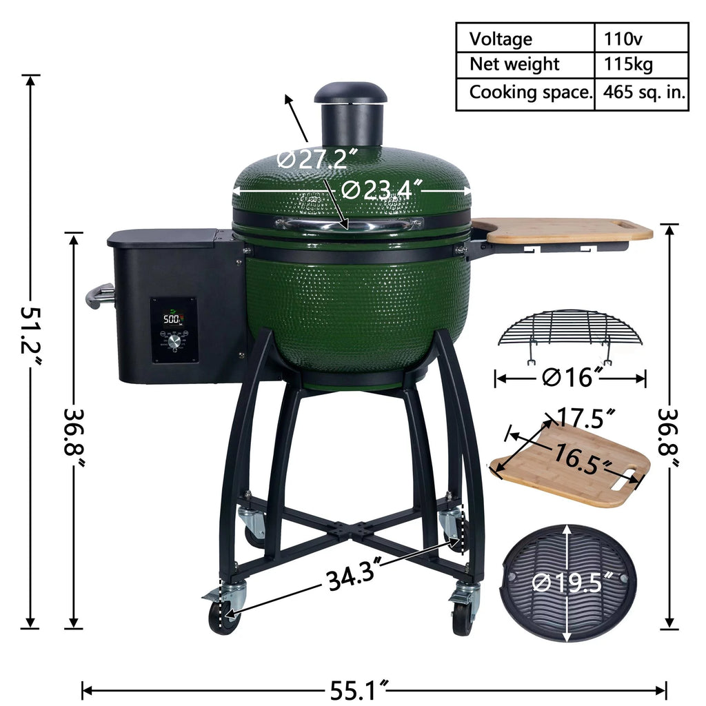 24 Ceramic Pellet Grill 4-in-1 Green Y2245