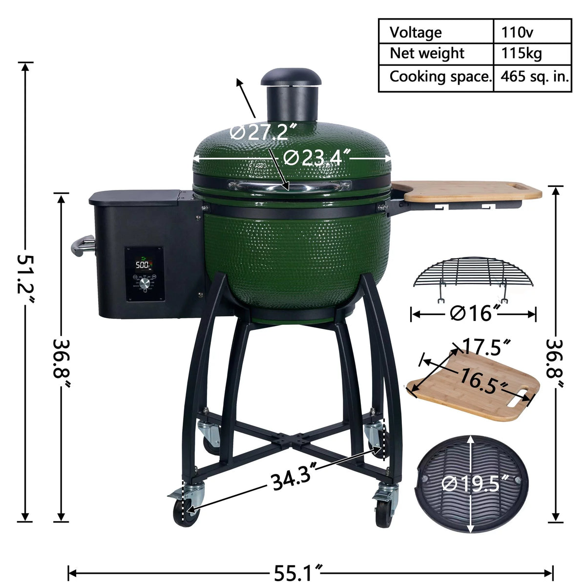 24 Ceramic Pellet Grill 4-in-1 Green Y2245