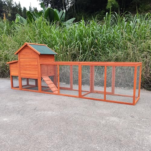 Large Wooden Chicken Coop with Run and Nesting Box J943016