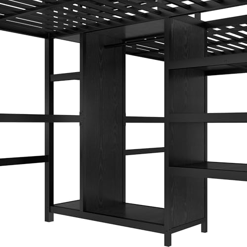 Twin Over Twin Metal Loft Bed with Desk and Wardrobe Z622209