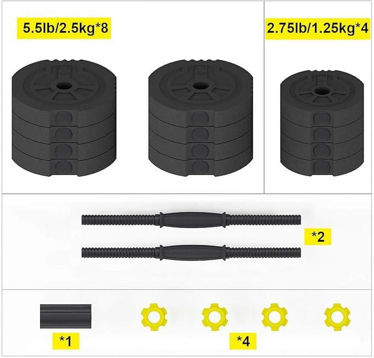 55lb Adjustable Dumbbells Set with Connecting Rod Black I1913