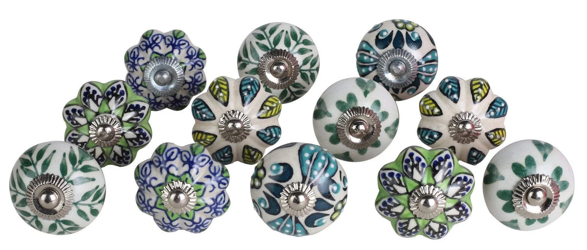 Ceramic Green Round Knobs Set Of 12 X264076