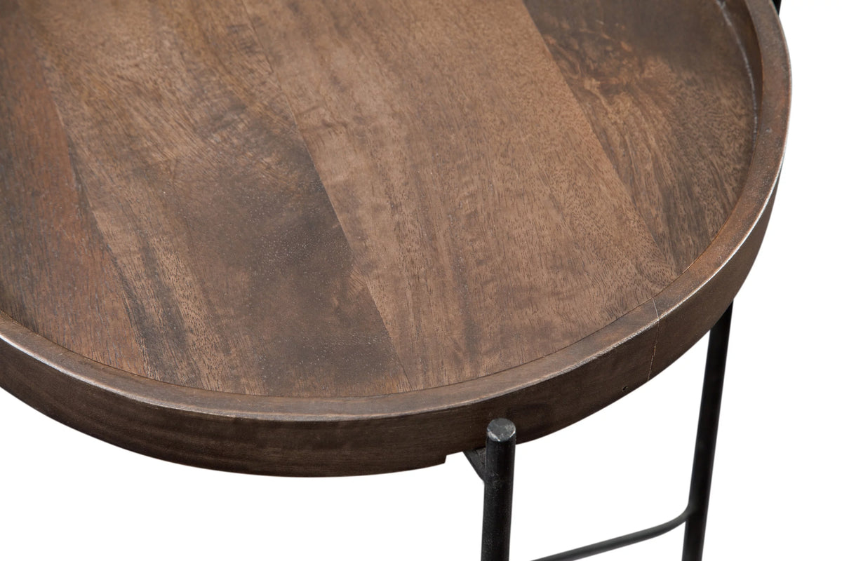 Set of 2 Round Wood Side Tables with Metal Legs V7249