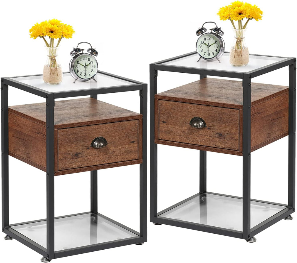 Brown Nightstand with Drawer and Shelf, Set of 2 Z619594