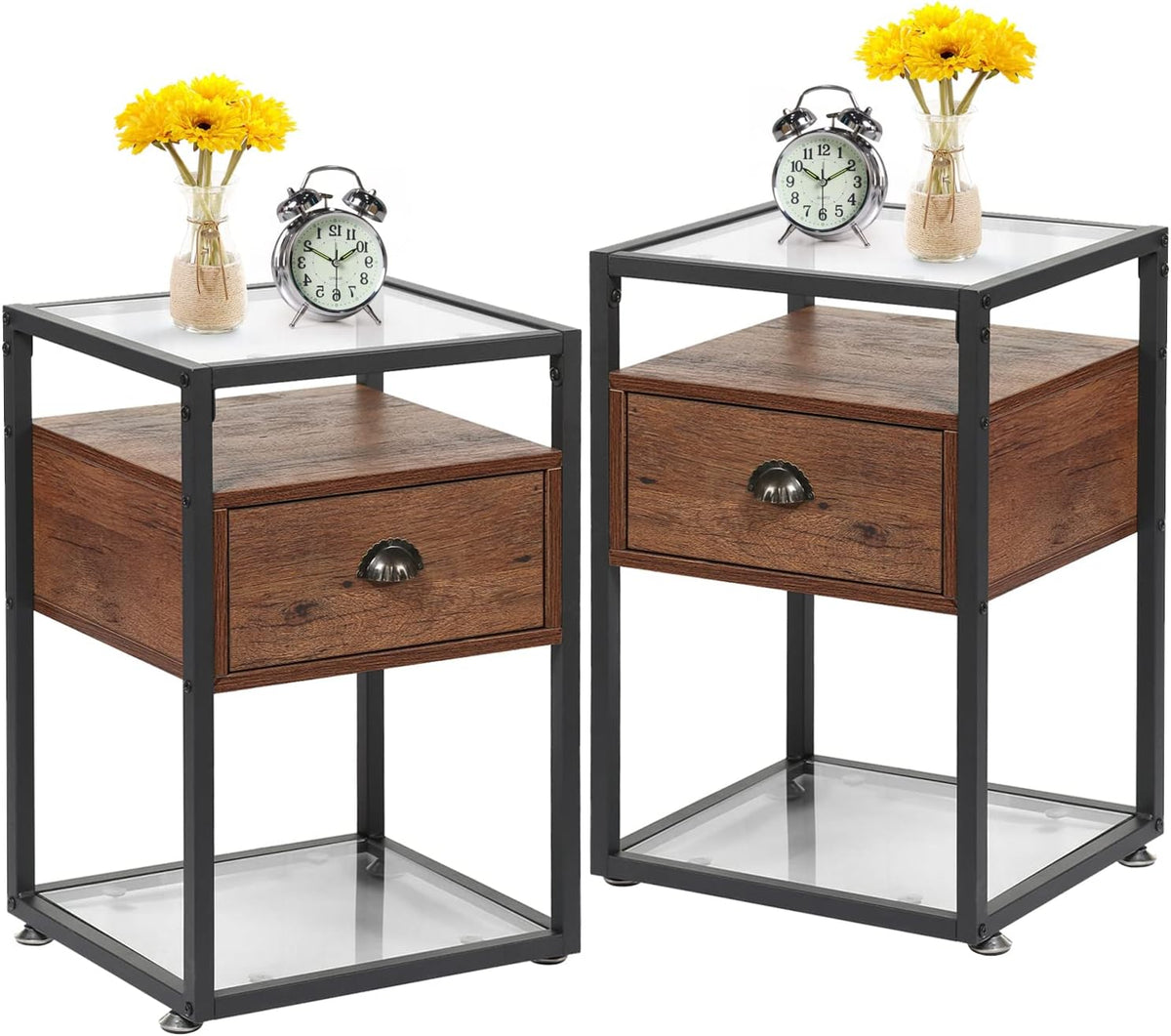 Brown Nightstand with Drawer and Shelf, Set of 2 Z619594