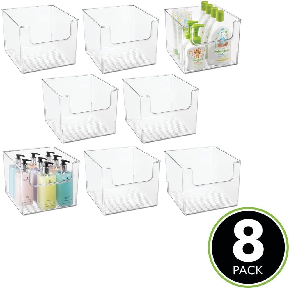 Clear 8 Pack Plastic Open Front Storage Organizer Basket Bin A25319