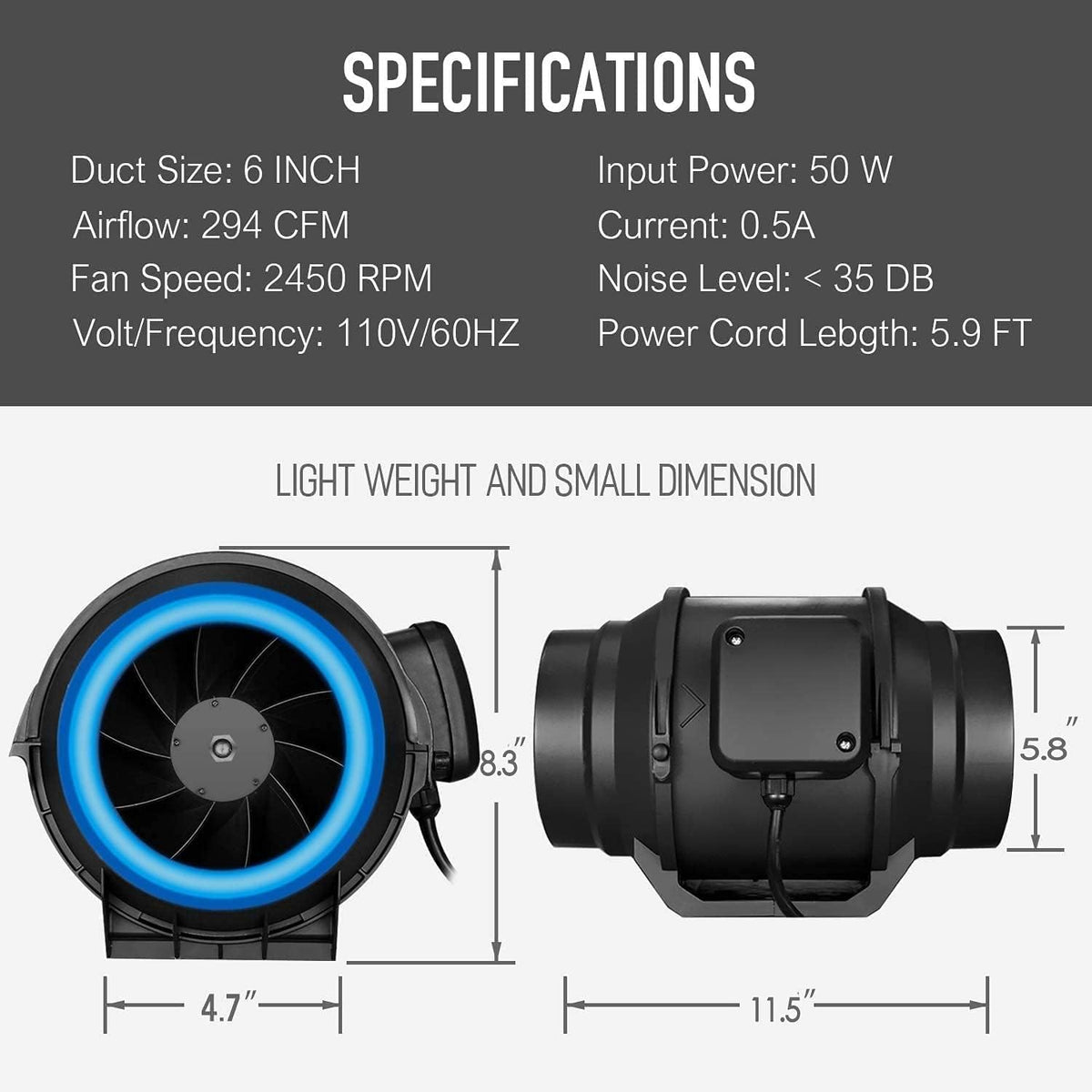 4 Inch 118 CFM Inline Fan Carbon Filter 8 Feet Ducting Combo S36452