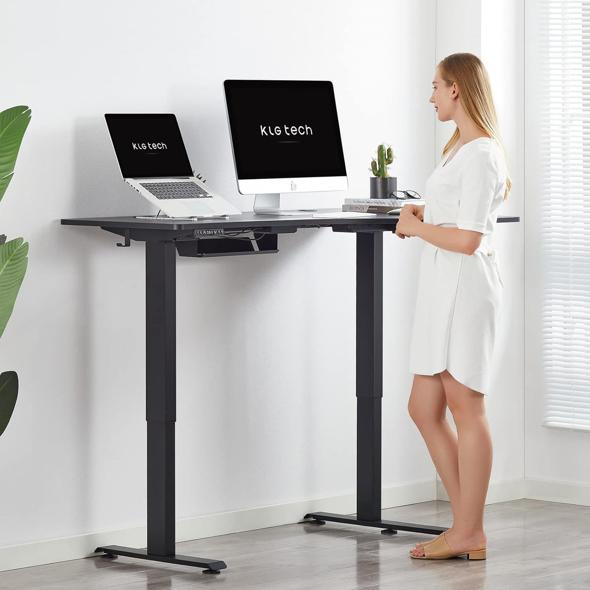 Electric Sit Stand Corner Desk 55x34.5inch L Shape Dual Motorized Height Adjustable Y561