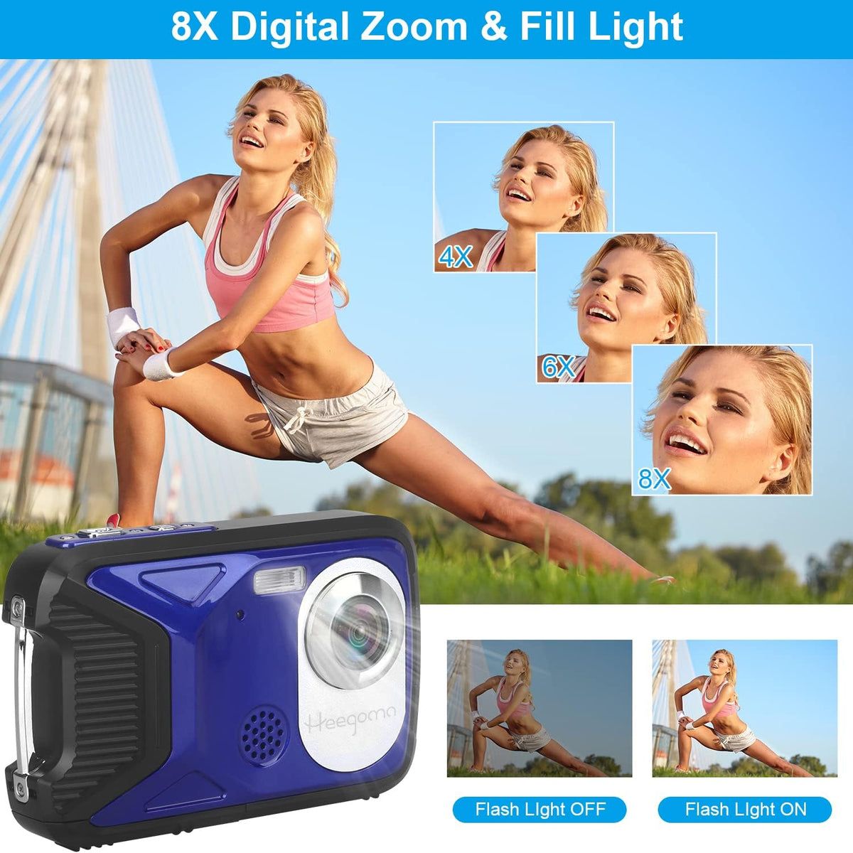 Waterproof 1080P 21MP Digital Camera with 2.8 LCD Screen 8X Zoom D219130