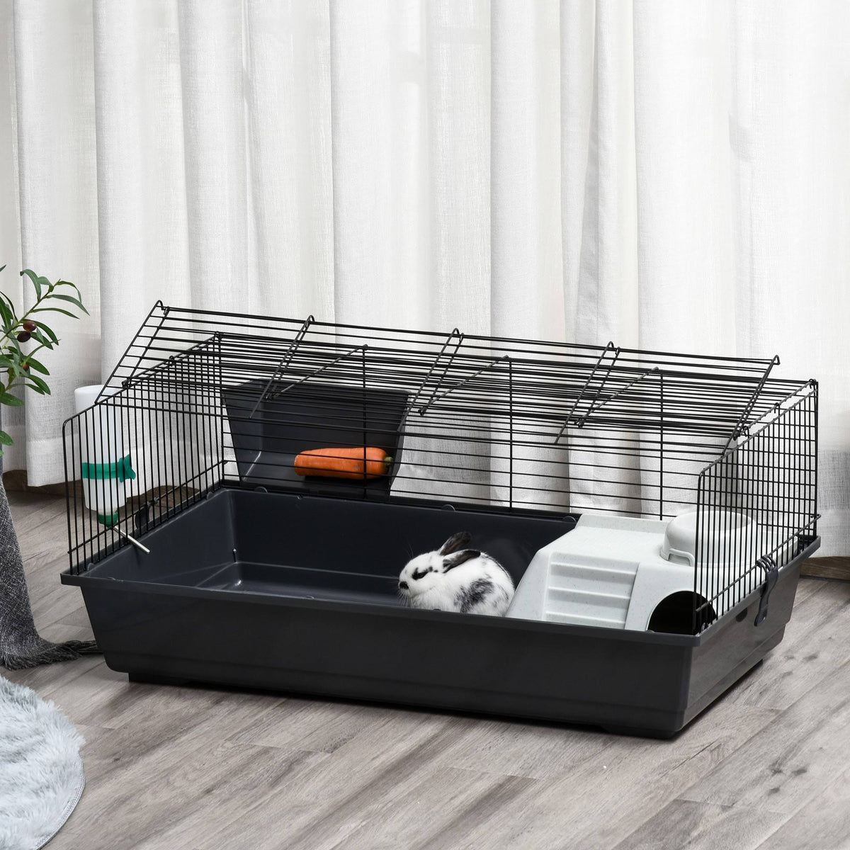 Small Animal Cage Rolling Rabbit Hutch with Detachable Stand H951548
