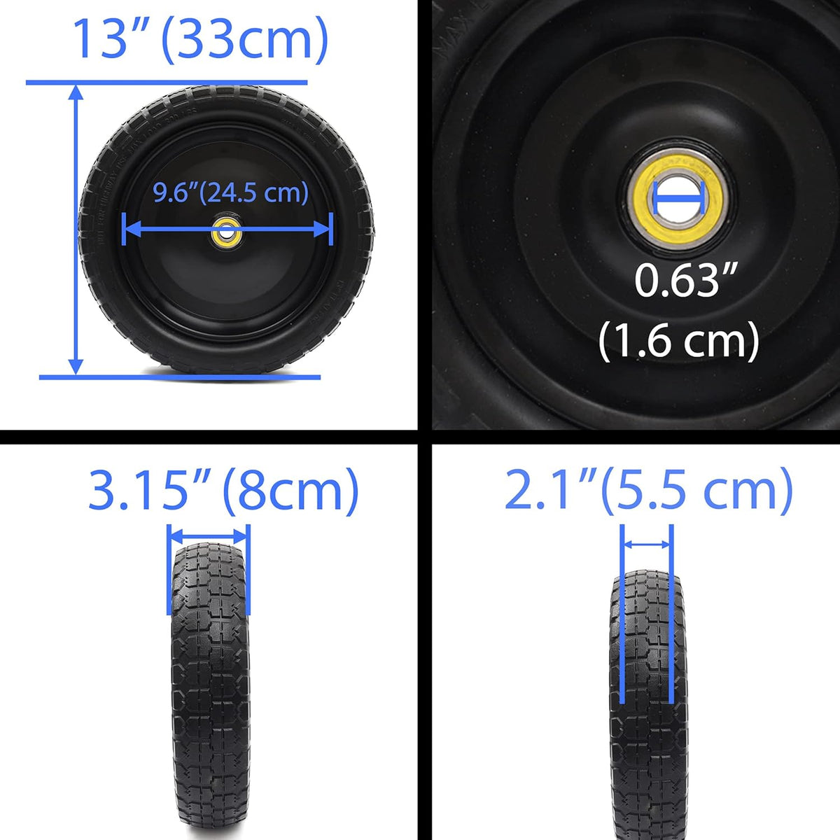 13'' Solid Polyurethane Flat-Free Tire and Wheel Assemblies 4-Pack E440