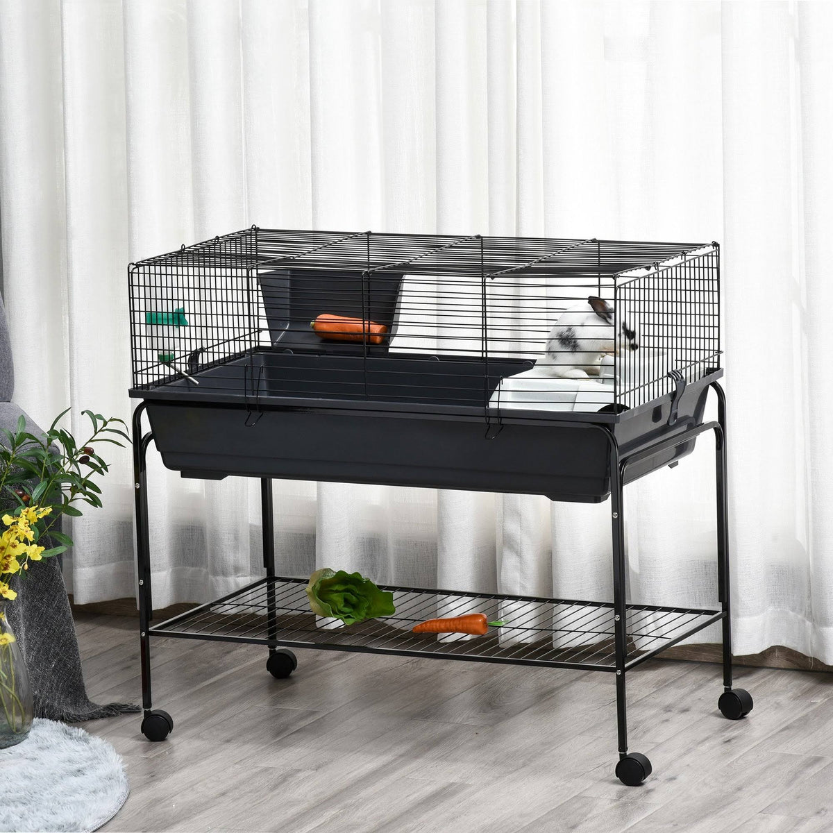 Small Animal Cage Rolling Rabbit Hutch with Detachable Stand H951548
