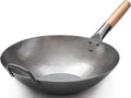 Flat Hand Hammered Carbon Steel Wok with Helper Handle 14 Inch M824436