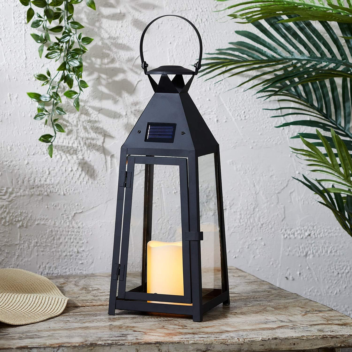 Black Metal Solar Powered LED Outdoor Candle Lantern D199645