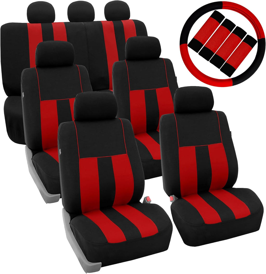 Blue Black Striped Car Seat Covers and Steering Wheel Cover Set C858