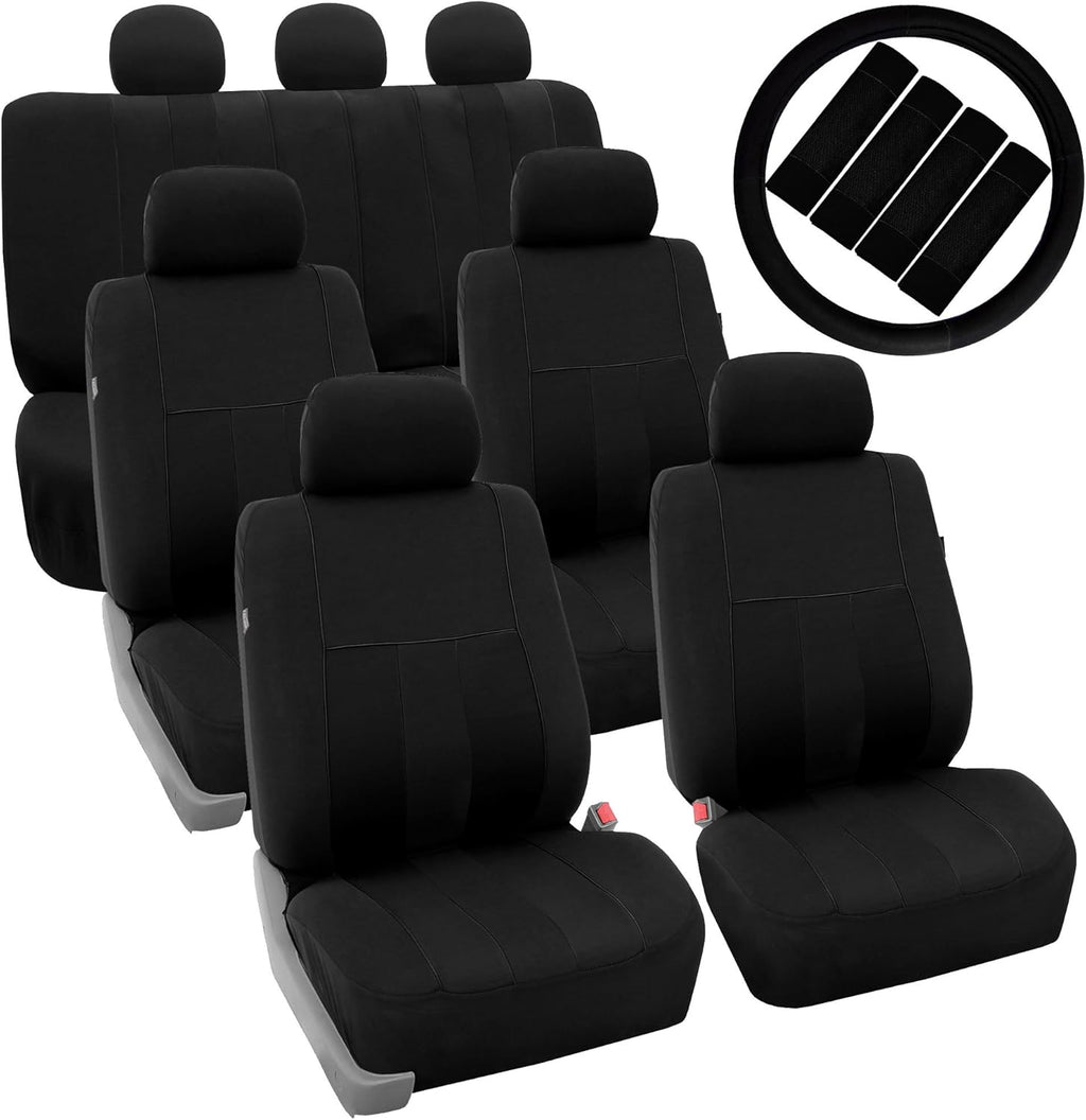 Blue Black Striped Car Seat Covers and Steering Wheel Cover Set C858