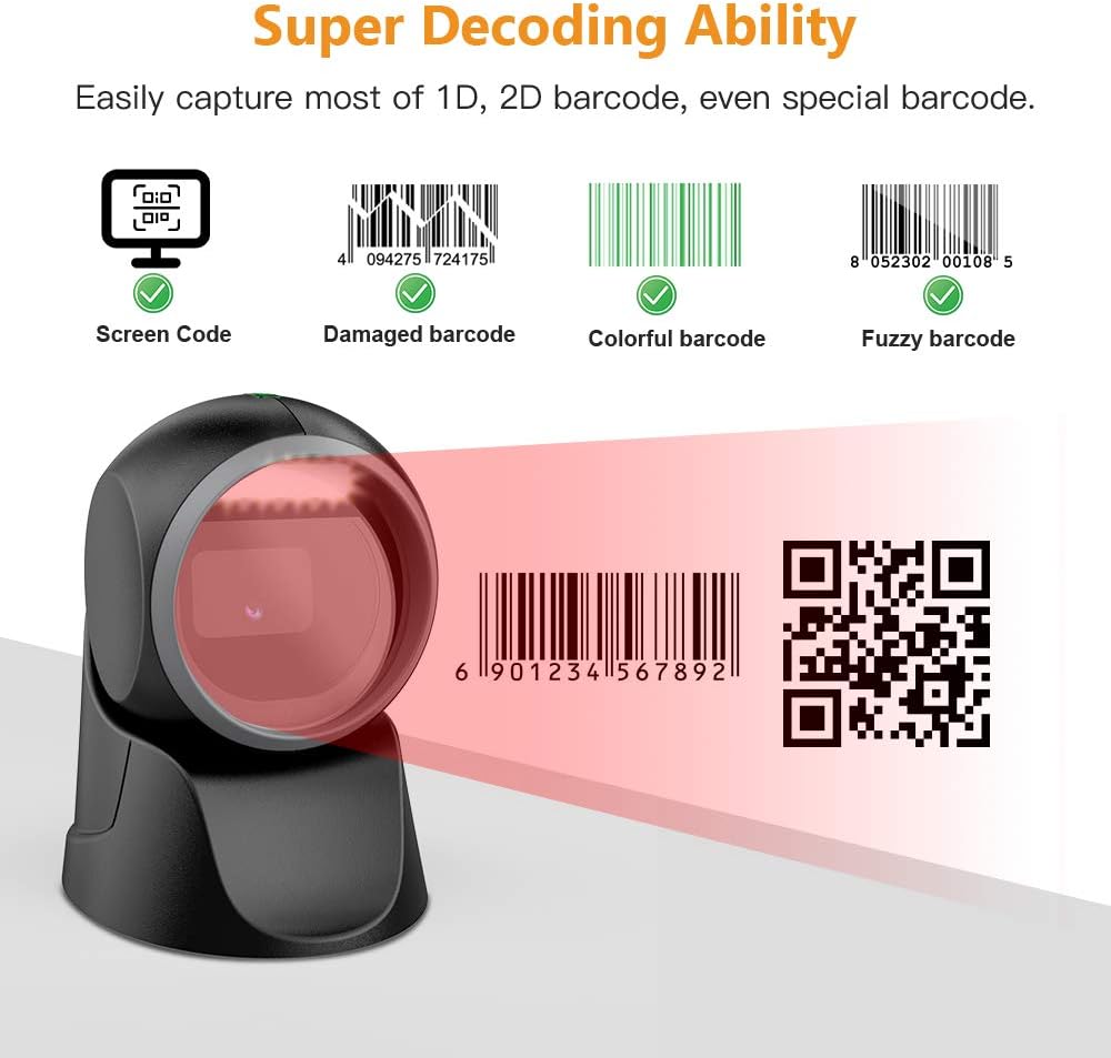 Desktop Barcode Scanner, Omnidirectional Hands-Free USB Wired Z152809