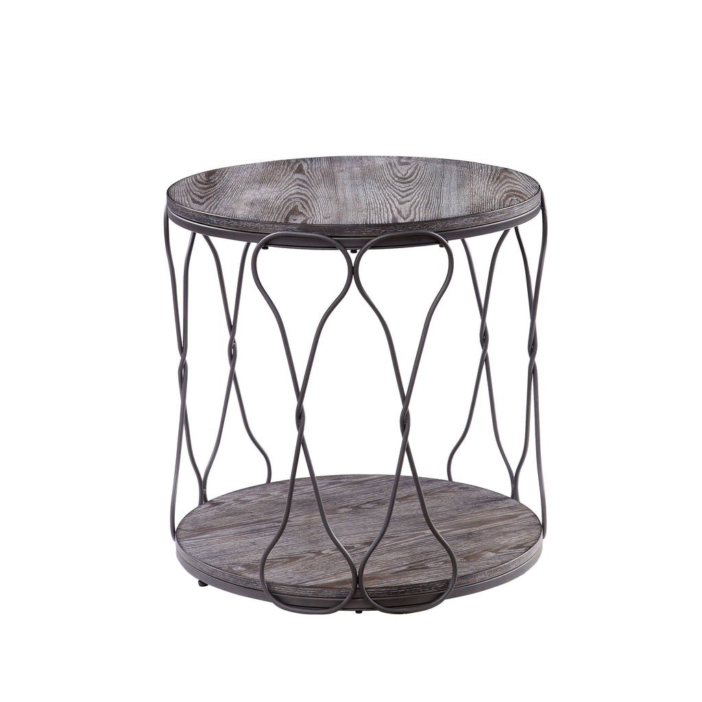 Rustic Grey Metal Round End Table O23593