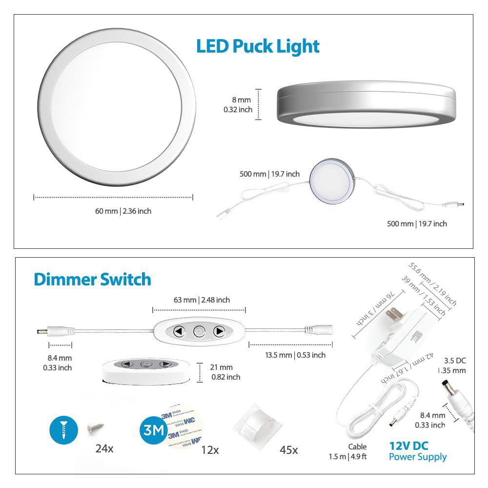 Dimmable Warm White LED Cabinet Lights Pack of 12 B26002