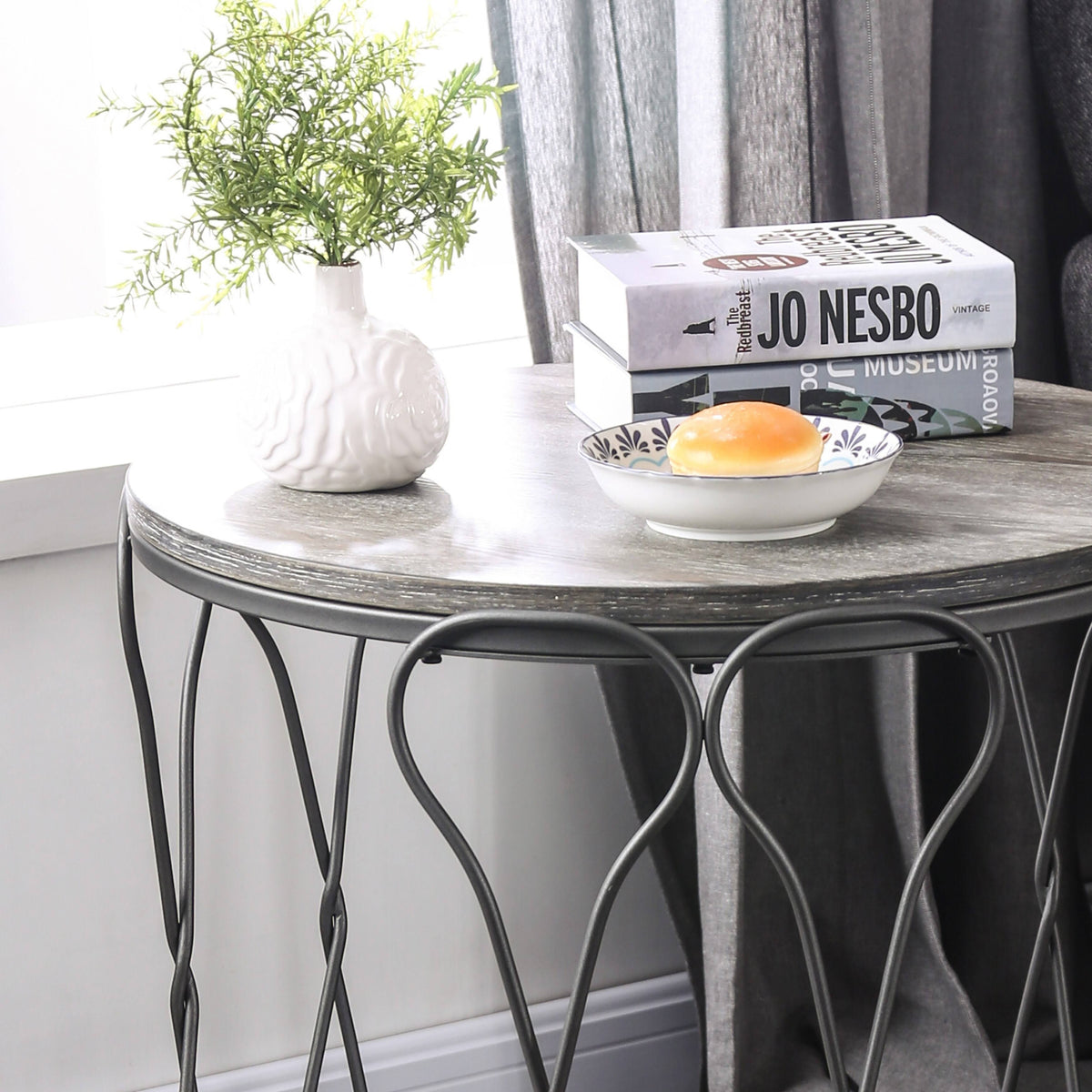 Rustic Grey Metal Round End Table O23593