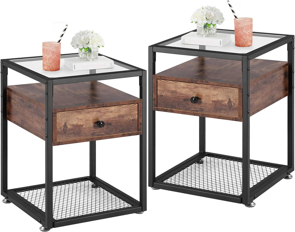 Brown Nightstand with Drawer and Shelf, Set of 2 Z619594
