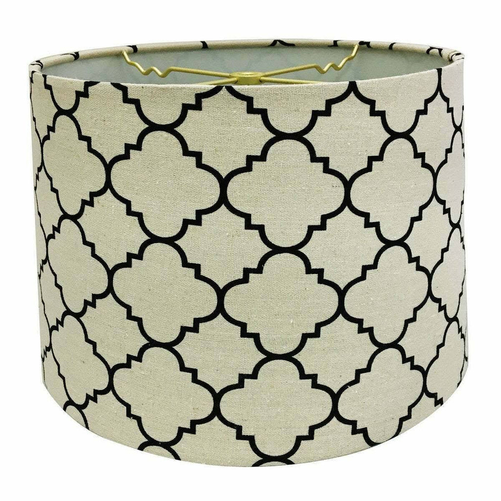 Linen Eggshell and Black Moroccan Print Drum Lamp Shade T419