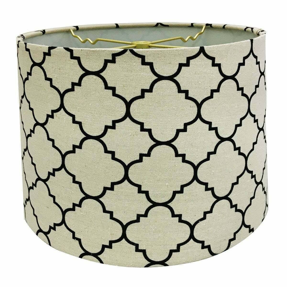 Linen Eggshell and Black Moroccan Print Drum Lamp Shade T419