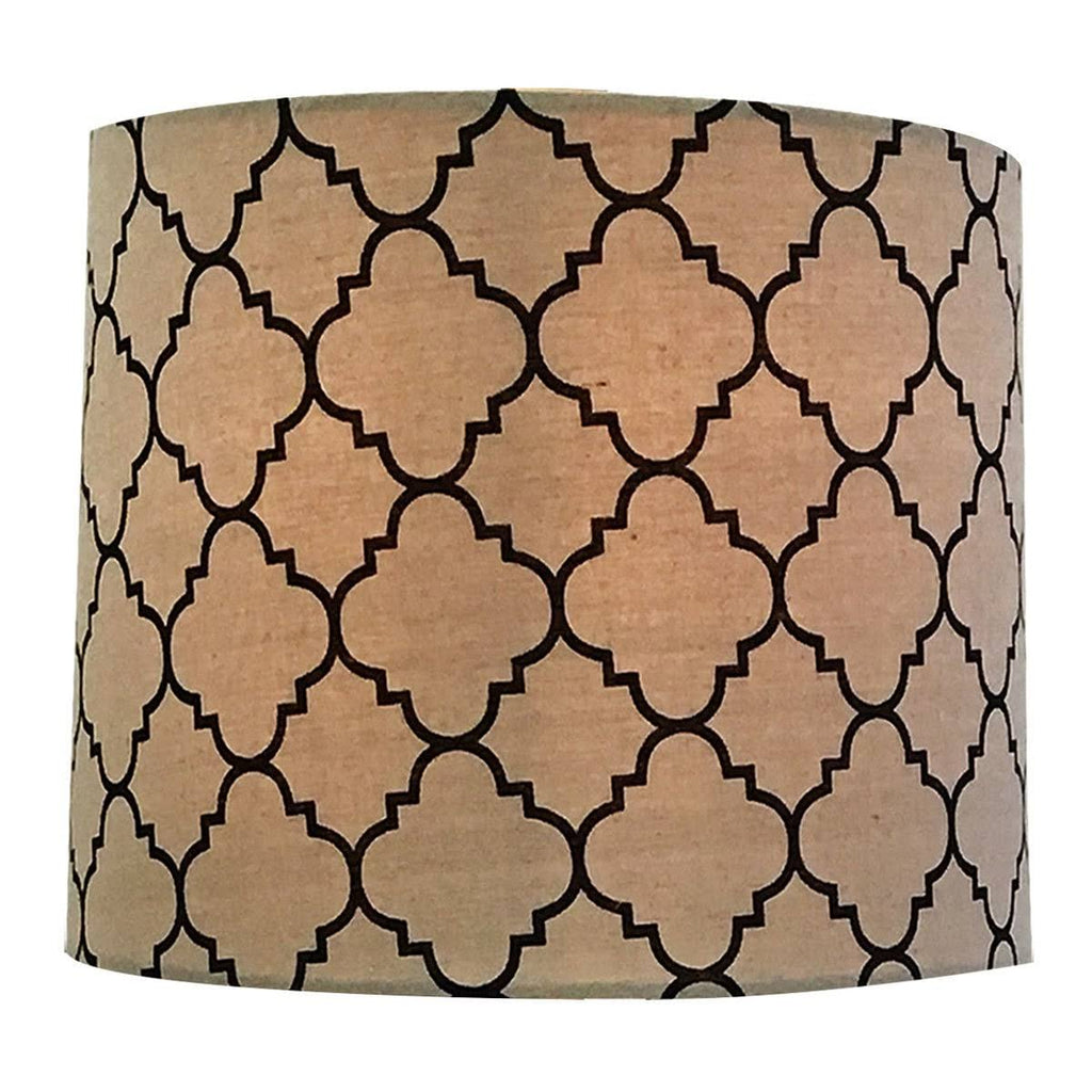 Linen Eggshell and Black Moroccan Print Drum Lamp Shade T419