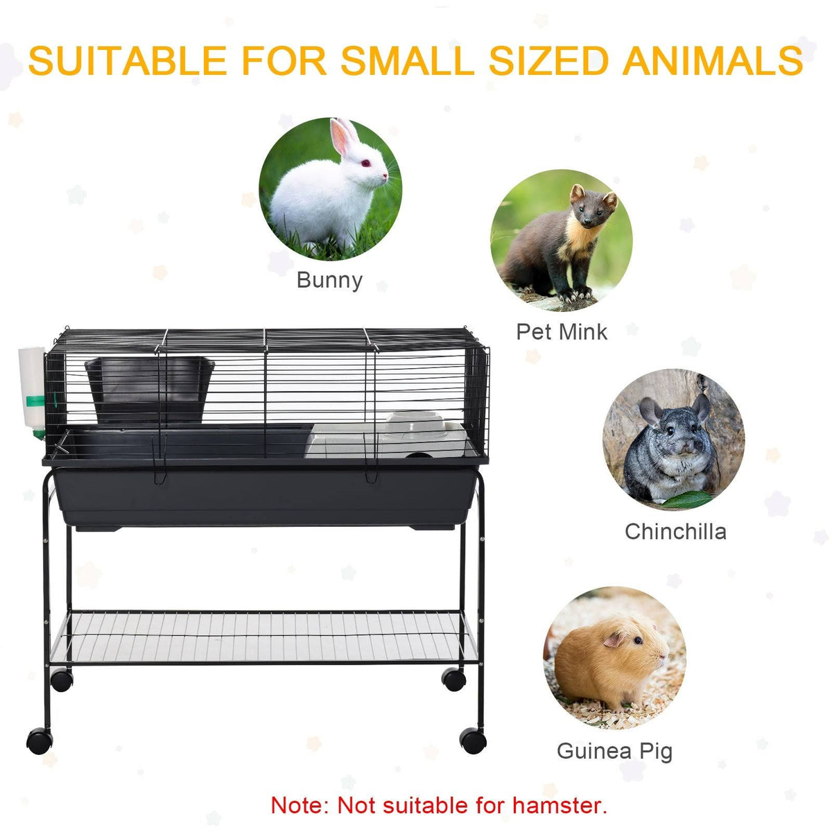 Small Animal Cage Rolling Rabbit Hutch with Detachable Stand H951548