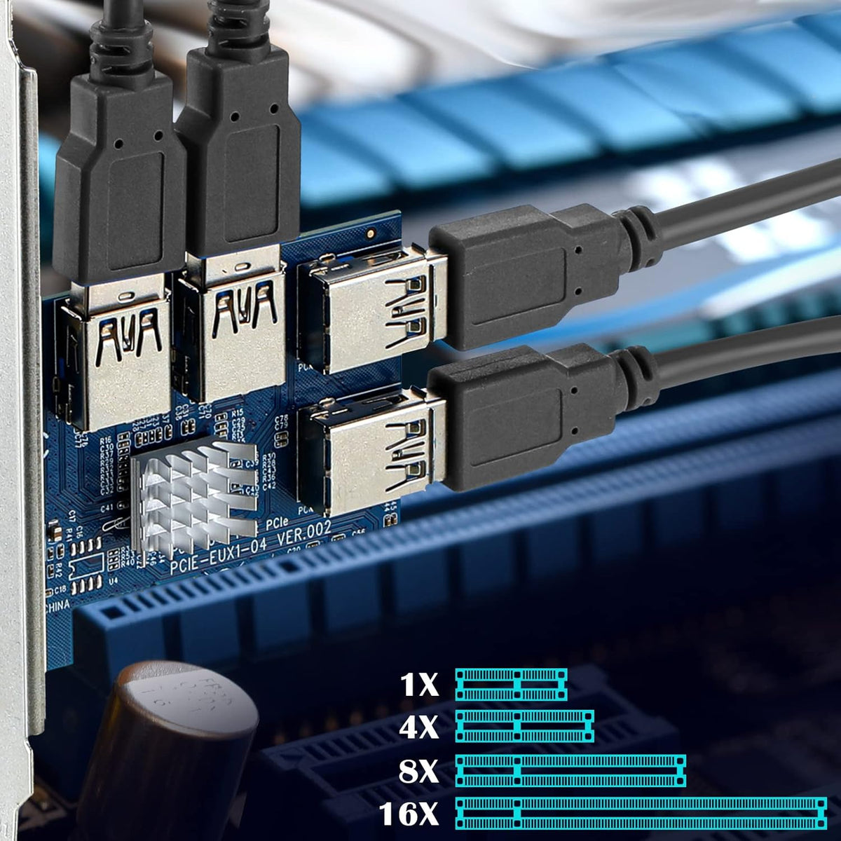 PCIE 1 to 4 Adapter Riser Card with 24 Inches USB 3.0 Cable, 5 Pack A224