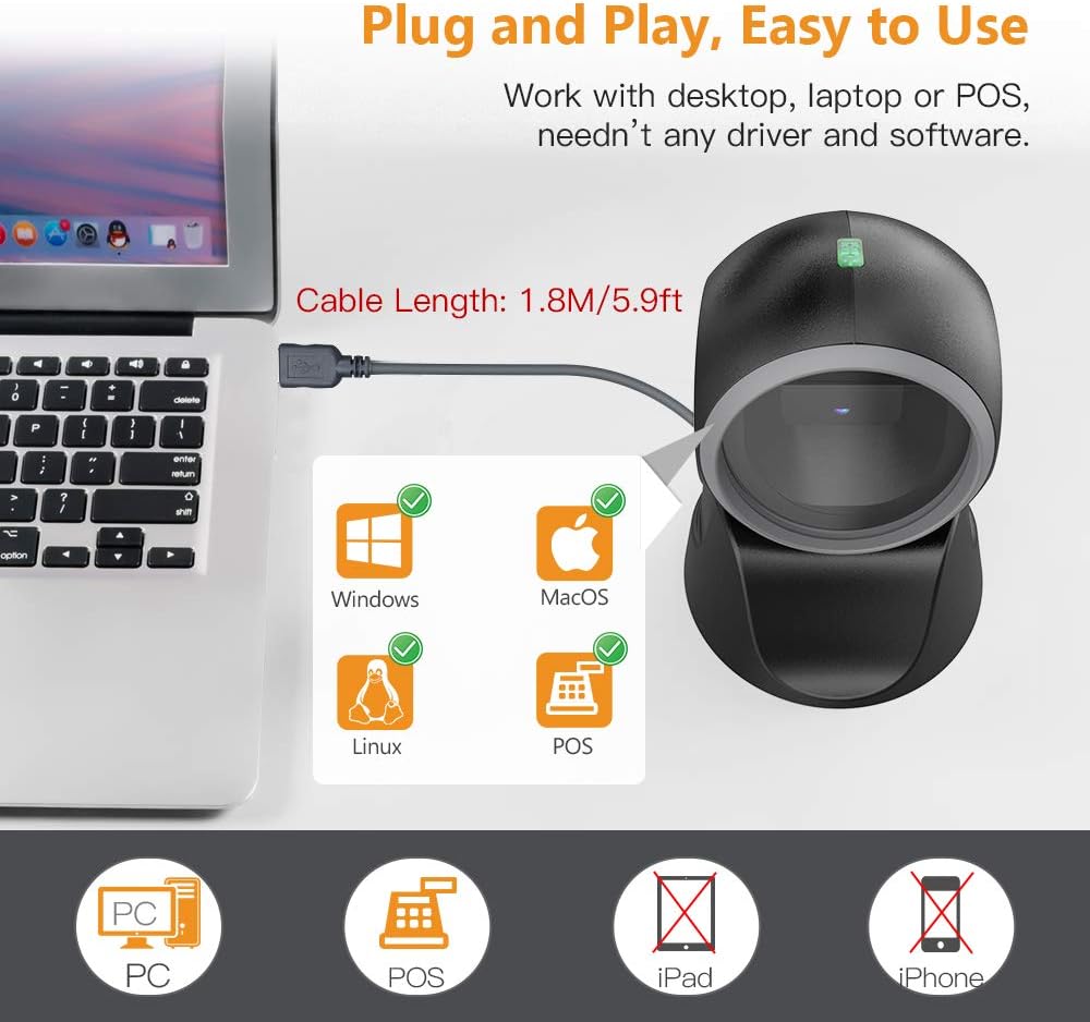Desktop Barcode Scanner, Omnidirectional Hands-Free USB Wired Z152809