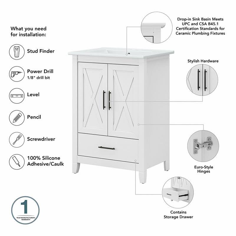 24W Bathroom Vanity Set with Storage in White Ash Engineered Wood A23378