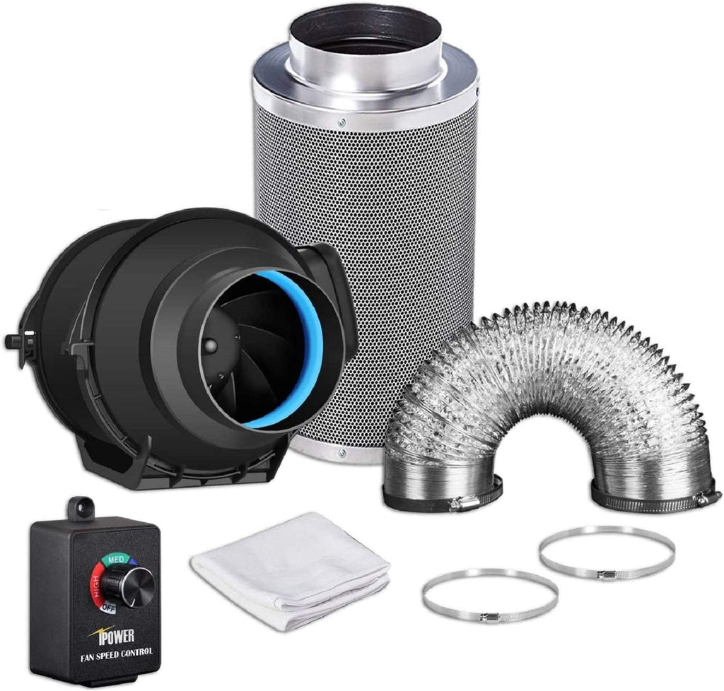 4 Inch 118 CFM Inline Fan Carbon Filter 8 Feet Ducting Combo S36452