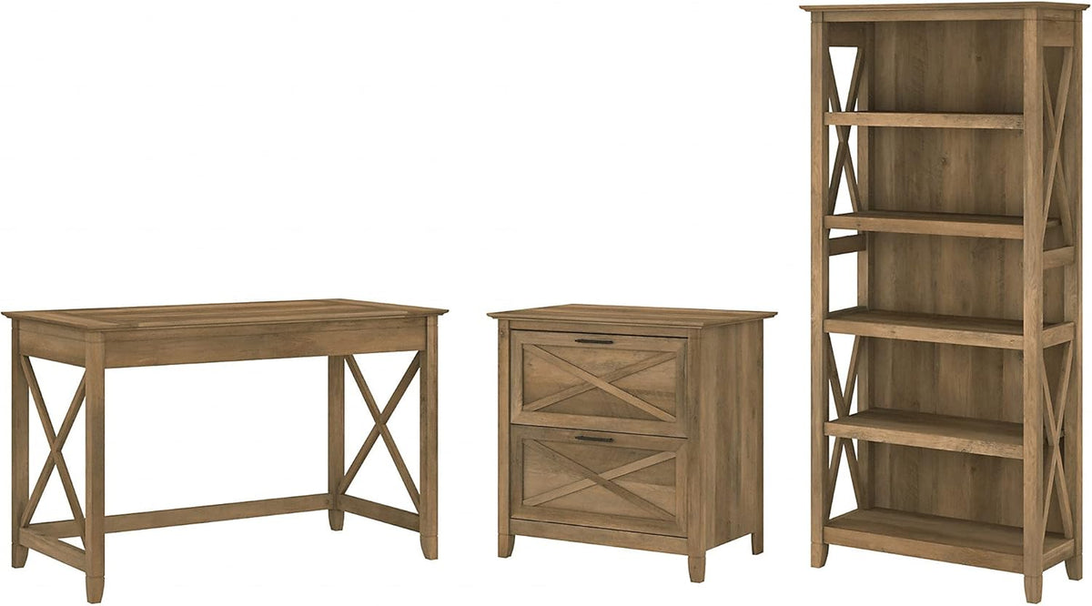 Dark Gray Hickory Writing Desk with File Cabinet and Bookcase G608