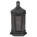 Black and Gold Floral Cut-Out Pillar Candle Lantern S503525