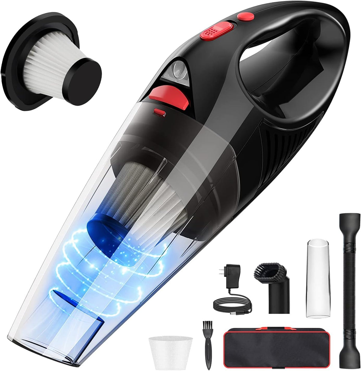 Cordless Handheld Vacuum Cleaner 9KPa Stainless Steel Filter Black P48112