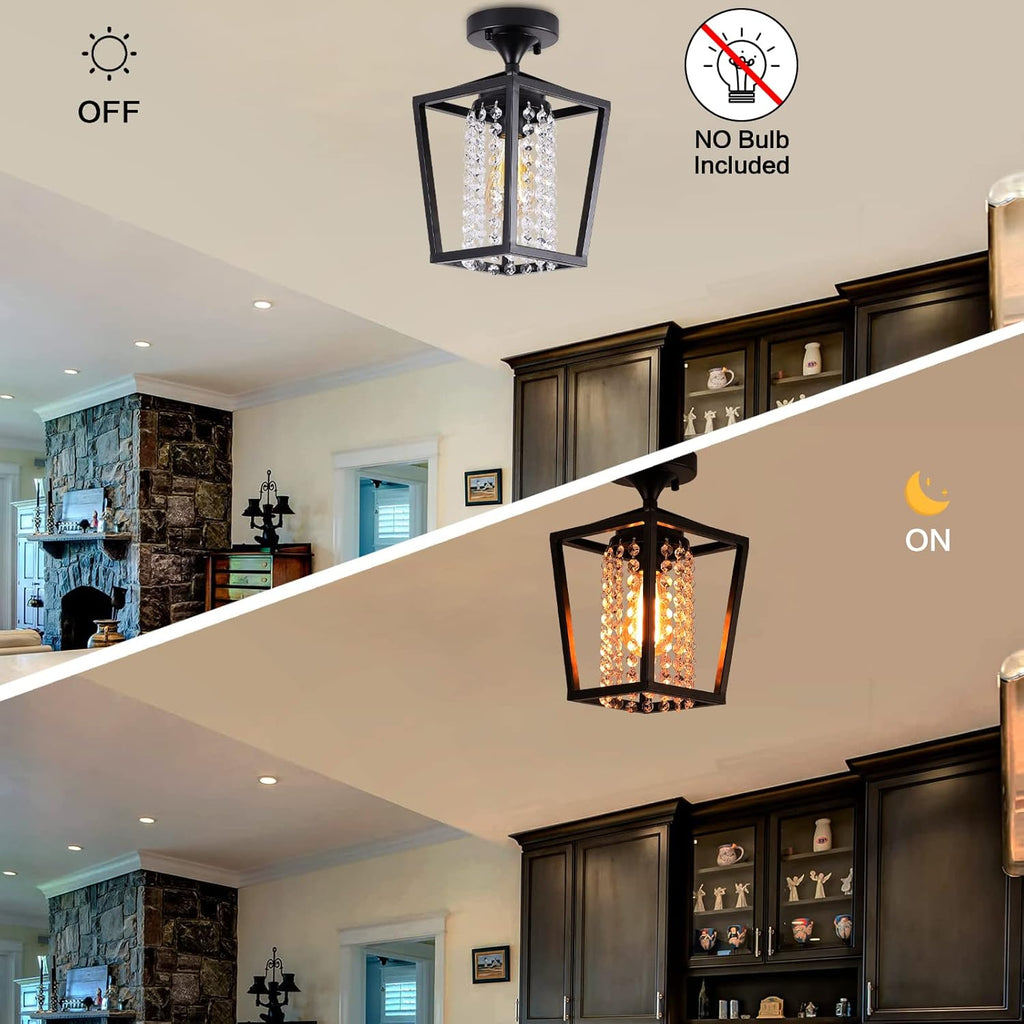 Semi Flush Mount Crystal Ceiling Light Black Metal Cage K32977