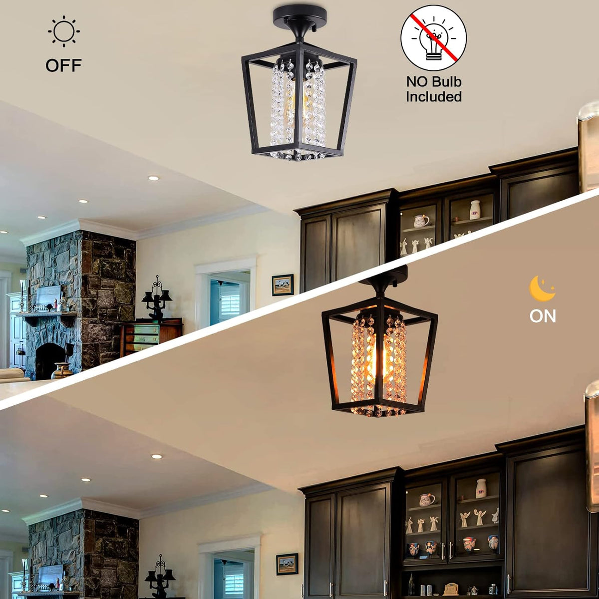Semi Flush Mount Crystal Ceiling Light Black Metal Cage K32977