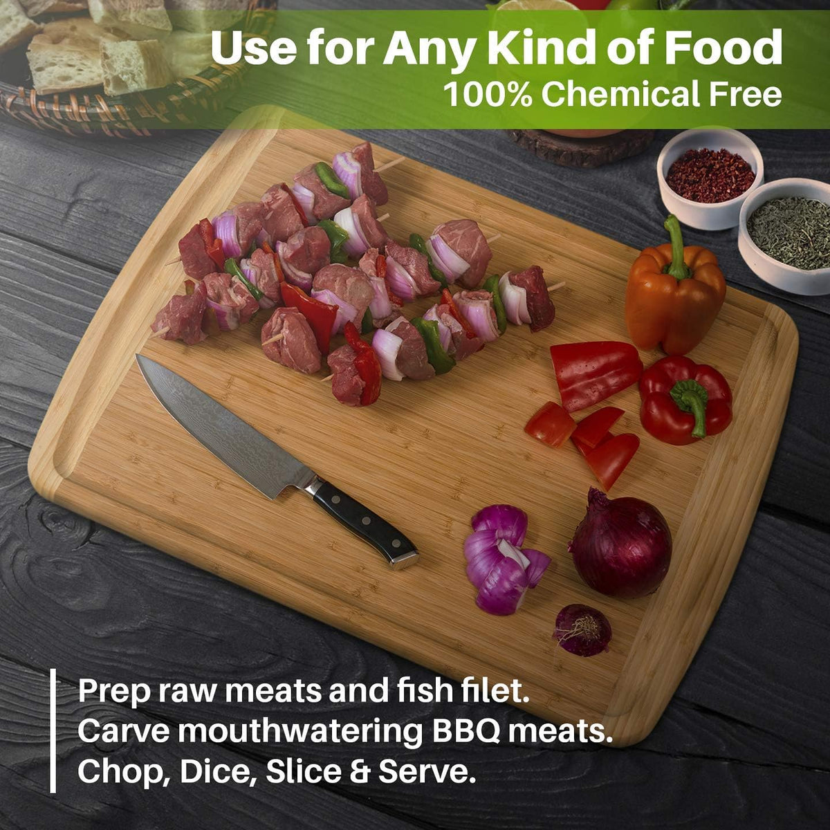 24 x 18 Inch XXL Bamboo Cutting Board with Handles, Juice Groove Pack of 2 K91854