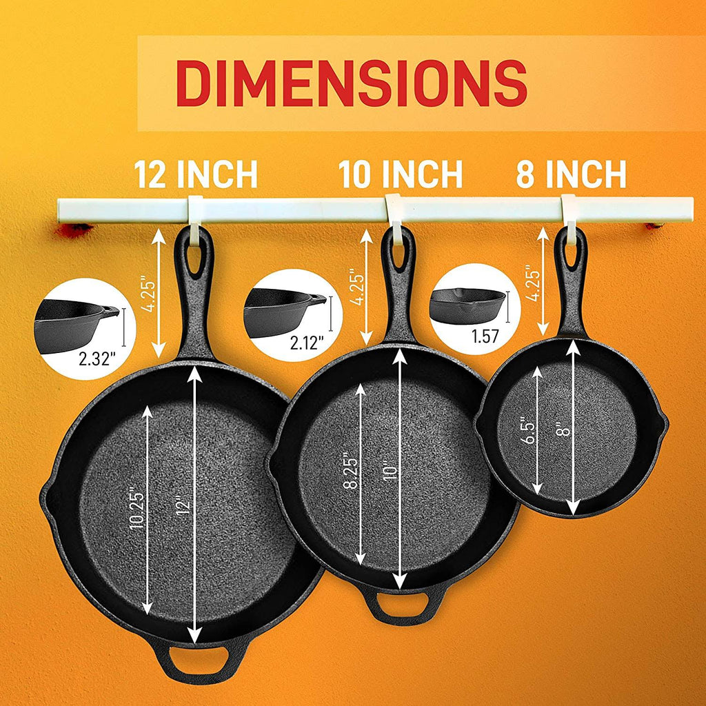 3 Piece Non Stick Cast Iron Skillet Fry Pan Set K6157