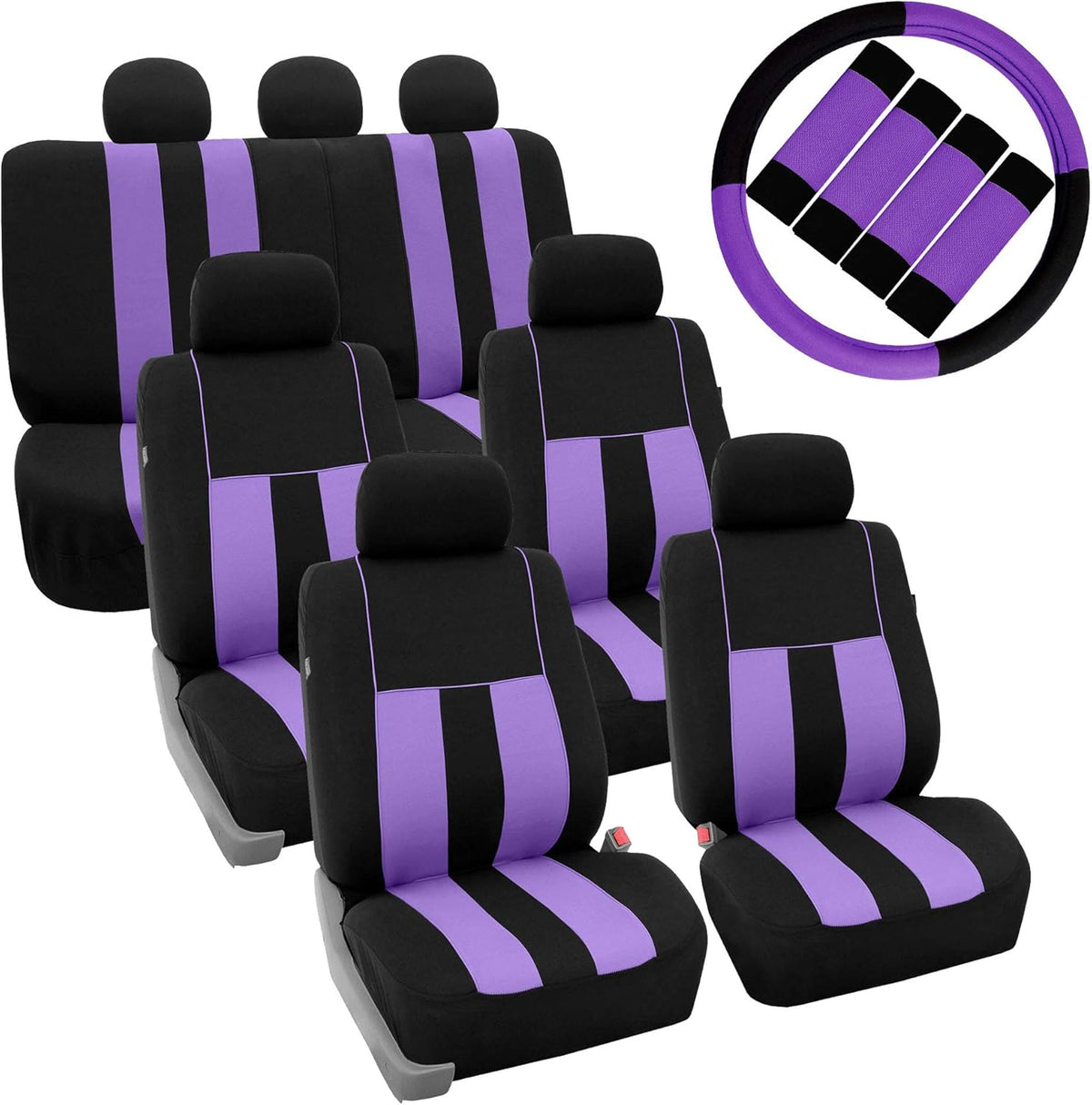 Blue Black Striped Car Seat Covers and Steering Wheel Cover Set C858