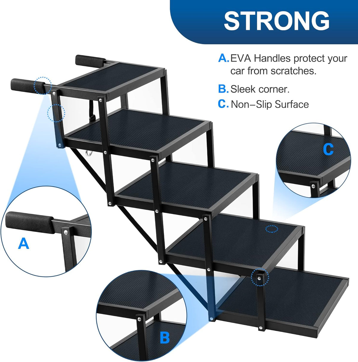 Foldable Aluminum 5 Step Nonslip Dog Stairs T4474