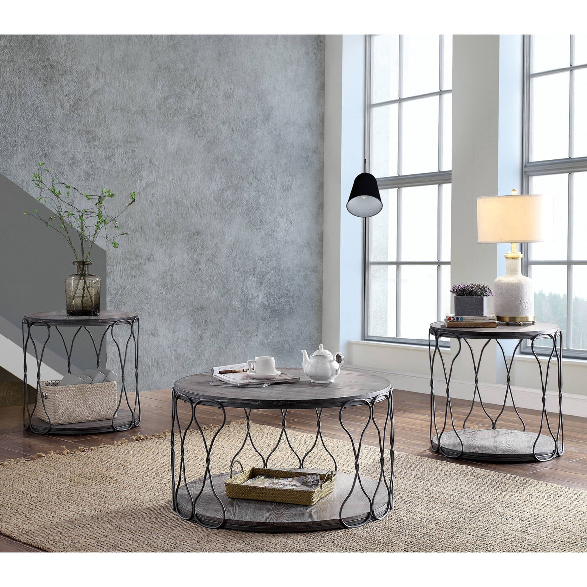 Rustic Grey Metal Round End Table O23593