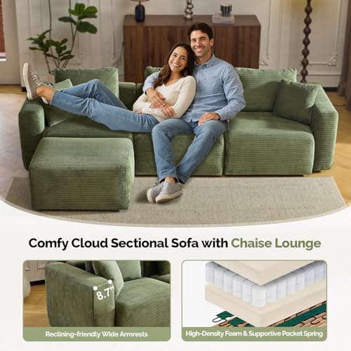 Convertible Corduroy L-Shaped Sectional Sofa with Ottoman G459822