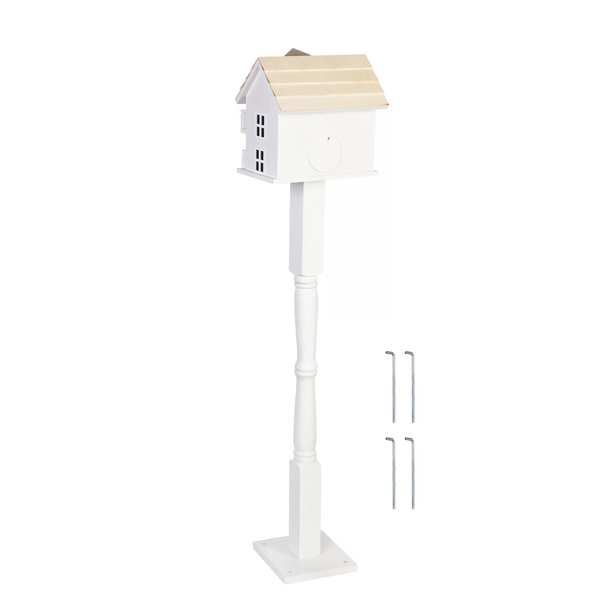 White Birdhouse with Post U837535
