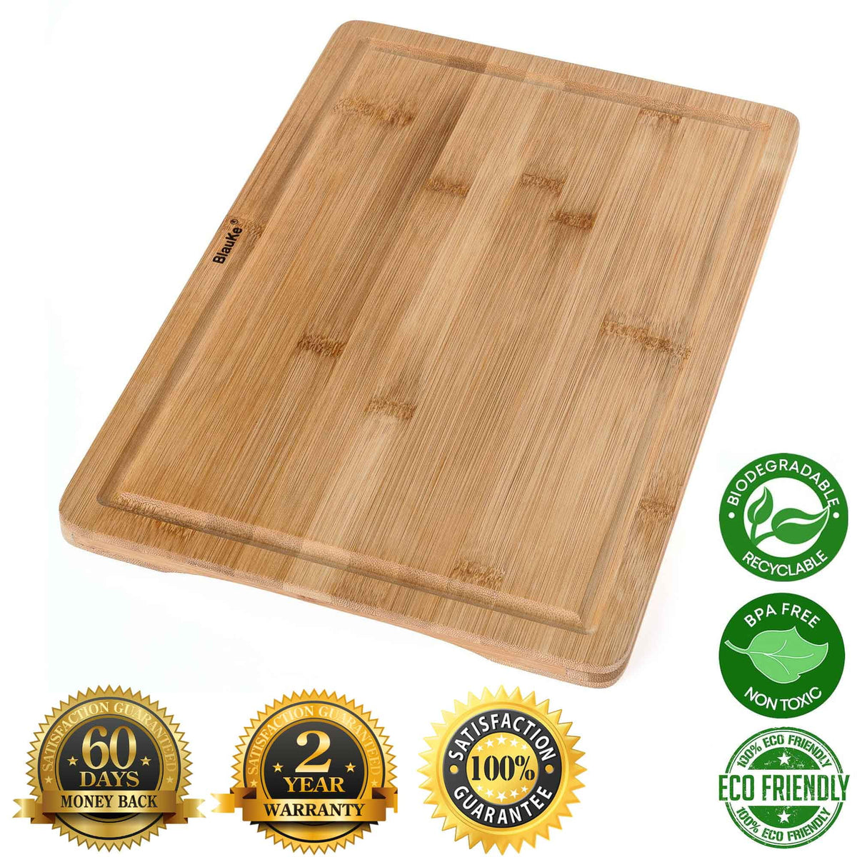 15x10" Bamboo Cutting Board with Juice Groove and Handles C1380