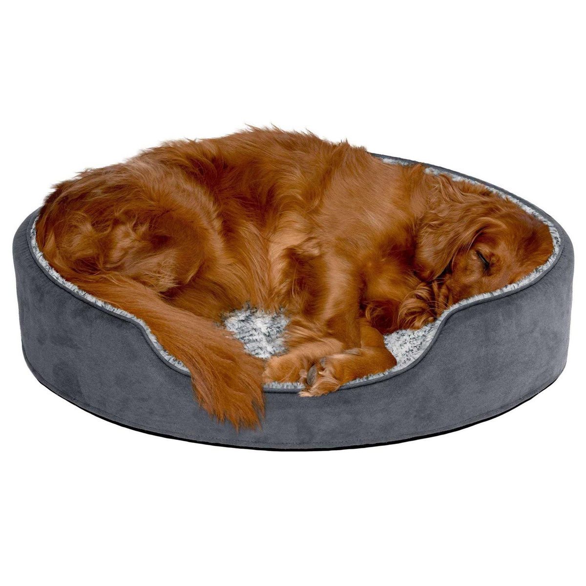 Two-Tone Fur & Suede Oval Dog Bed X257436