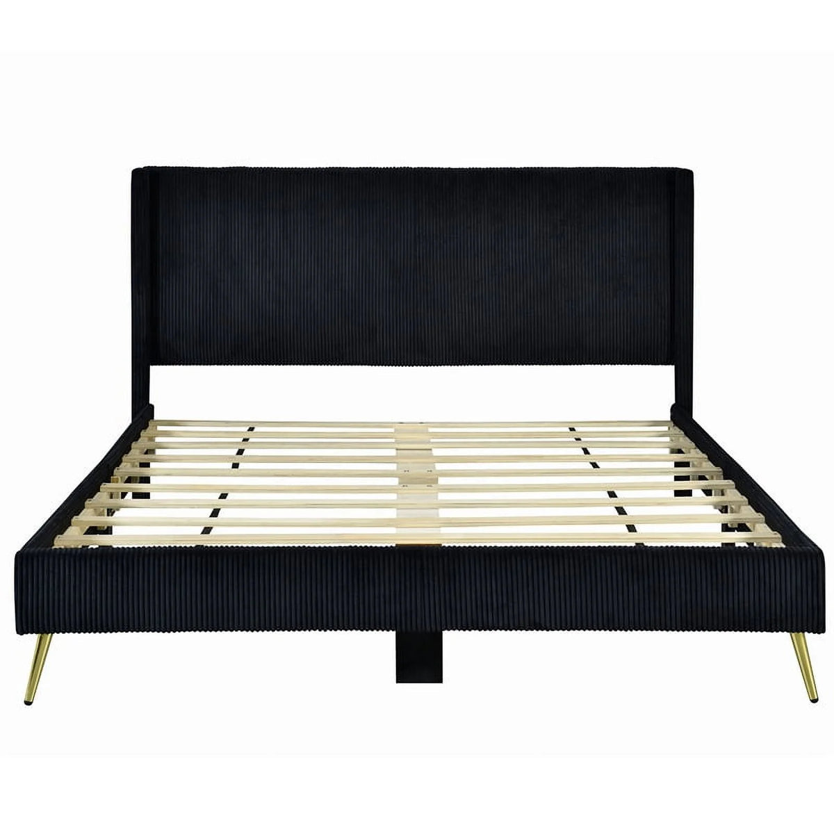 Solid Wood Velvet Platform Queen Bed in Black M1707